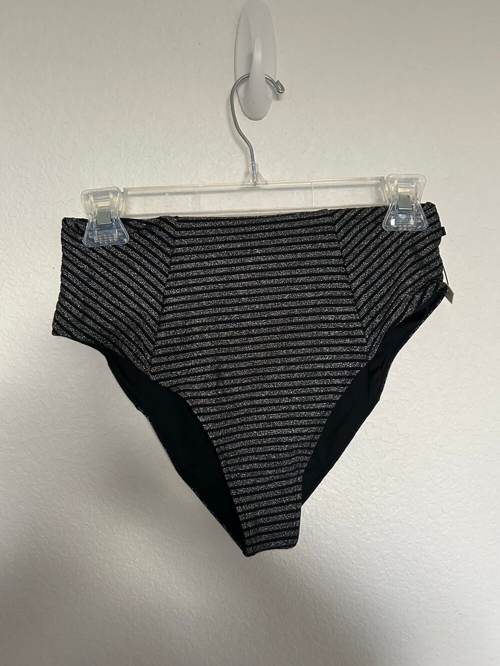 JMP The Label High Waist Metallic Black and Silver Striped Bikini Bottoms - M